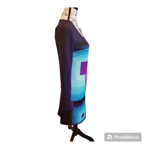 NWOT Desigual Ymanga Knit Dress Geometric Square Multi Color Navy 🔵 Bodycon. - Picture 7 of 10